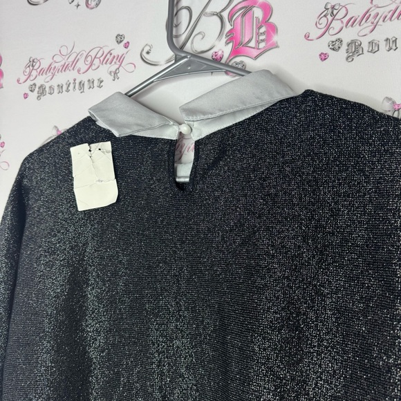 Sioni Milano top long sleeve collar sparkly black silver new with tags shimmer - Picture 3 of 8